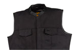 Mens Black Motorcycle Canvas Club Vest With Zipper