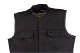 Mens Black Motorcycle Canvas Club Vest With Zipper
