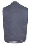 Mens Black Motorcycle Canvas Club Vest With Zipper