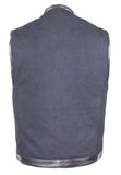 Mens Black Motorcycle Canvas Club Vest With Zipper