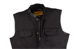 Mens Black Motorcycle Canvas Club Vest With Zipper