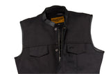 Mens Black Motorcycle Canvas Club Vest With Zipper