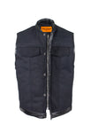 Mens Black Motorcycle Canvas Club Vest With Zipper