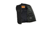 Mens Black Motorcycle Canvas Club Vest With Zipper