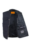 Mens Black Motorcycle Canvas Club Vest With Zipper