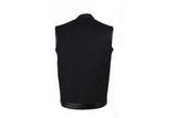 Mens Black Motorcycle Canvas Club Vest With Zipper