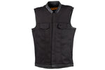 Mens Black Motorcycle Canvas Club Vest With Zipper