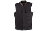 Mens Black Motorcycle Canvas Club Vest With Zipper