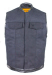 Mens Black Motorcycle Canvas Club Vest With Zipper