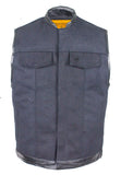 Mens Black Motorcycle Canvas Club Vest With Zipper