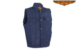 Men's Dark Blue Denim Gun Pocket Club Vest