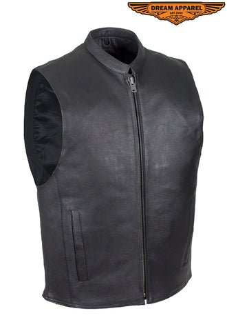 Mens Leather Motorcycle Club Style Vest