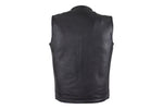 Mens No Collar Leather Motorcycle Club Vest with Red Liner
