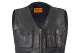 Mens Leather Cargo Vest With 9 Pockets