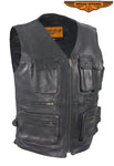 Mens Leather Cargo Vest