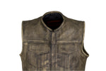 Men's Distressed Brown Leather Motorcycle Club Vest