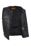 Mens No Collar Leather Motorcycle Club  Vest With Black Liner