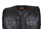 Mens Leather Motorcycle Vest Without Collar