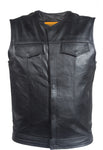 Mens Leather Motorcycle Vest Without Collar