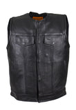 Mens Leather Motorcycle Vest Without Collar