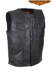 Mens Leather Motorcycle Vest Without Collar