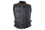 Mens Motorcycle Club Leather Vest With Fold Collar & Hidden Snaps