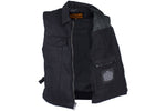 Men’s Black Denim Motorcycle Club Vest with Folded Collar & Hidden Snaps