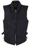 Men’s Black Denim Motorcycle Club Vest with Folded Collar & Hidden Snaps