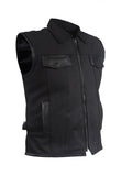 Mens Single Panel Canvas Motorcycle Vest With Gun Pockets