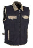 Men's Motorcycle Club Vest with Distressed Brown Leather Trim