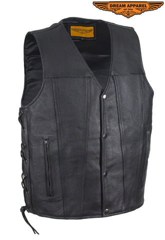Men's Leather Vest with Gun Pockets & Side Laces