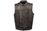 Mens Distressed Brown Leather Motorcycle Club Vest