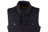 Mens Black Denim Motorcycle Vest With Buttoned Front Closure