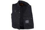 Mens Black Denim Motorcycle Vest With Buttoned Front Closure