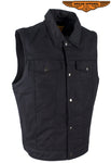 Mens Black Denim Motorcycle Vest With Buttoned Front Closure