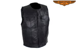 Black Leather Pleated Club Vest