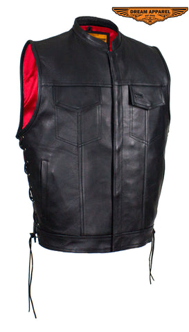 Leather Gun Pocket Vest with Red Liner