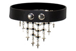 Leather Necklace With Crosses & Black Stud