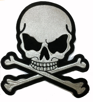 Silver Metallic Skull and Crossbones Motorcycle Patch