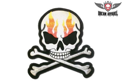 Flaming Skull with Crossbones Patch