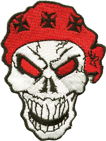 Skull with Red Bandana and Black Iron Cross Patch