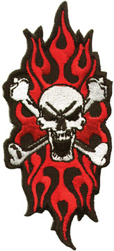 Red Flames with Skull and Crossbones Patch