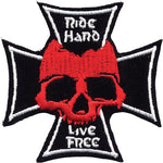"Ride Hard / Live Free" Iron Cross Skull Patch
