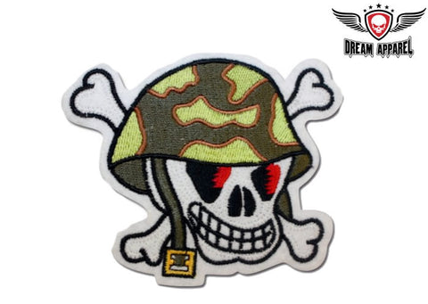 Skull With Red Eyes & Army Color Helmet