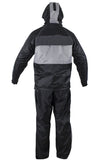 Two-Piece Black & Gray Rain Suit With Zippered Side Seams