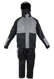 Two-Piece Black & Gray Rain Suit With Zippered Side Seams