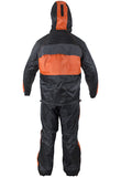 Two-Piece Black & Orange Rain Suit With Zippered Side Seams