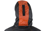 Two-Piece Black & Orange Rain Suit With Zippered Side Seams