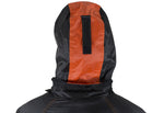 Two-Piece Black & Orange Rain Suit With Zippered Side Seams