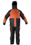 Two-Piece Black & Orange Rain Suit With Zippered Side Seams